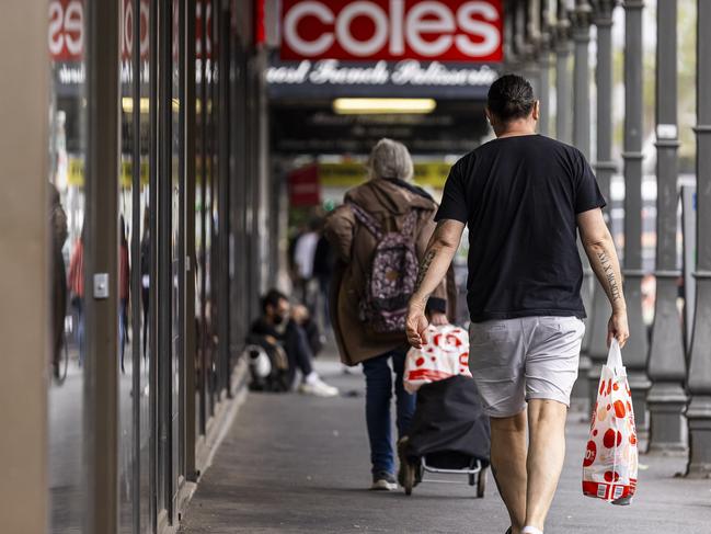 MELBOURNE, AUSTRALIA - NewsWire Photos October 15, 2021:  A person is seen carrying a Coles bag in Richmond, Melbourne, Victoria. Picture: NCA NewsWire / Daniel Pockett