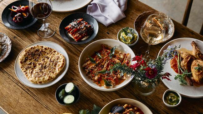 A selection of the fresh and delicious dishes which feature Tasmanian produce that are inspired by chef Harry Mangat’s Indian heritage on offer at Biji Dining’s pop-up at Swansea’s Waterloo Inn. Picture: Parker Blain