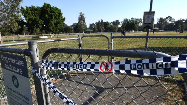 General view of a police crime scene at Frascott Park in Varsity Lakes on the Gold Coast, Thursday, September 5, 2019. A 17-year-old male was stabbed to death at the park late Wednesday afternoon. (AAP Image/Dave Hunt)