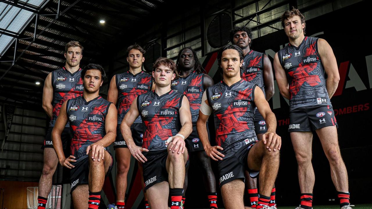 Waa the Crow is displayed as the sash on the Bombers’ jumper. Picture: Essendon FC Twitter