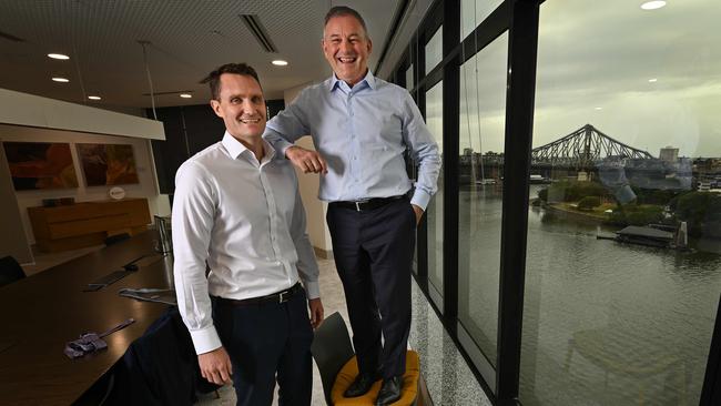 Don O’Rorke, right, with his intended successor James MacGinley at the Consolidated Properties office. Picture: Lyndon Mechielsen