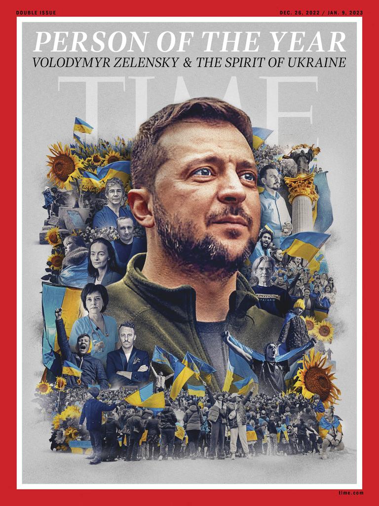 The award was also dedicated to The Spirit of Ukraine representing “resilience of the Ukrainian people and the Ukrainian resistance, as well as foreign aid to Ukraine”. Photo: AFP PHOTO / Neil Jamieson/ TIME / TIME Person of the Year