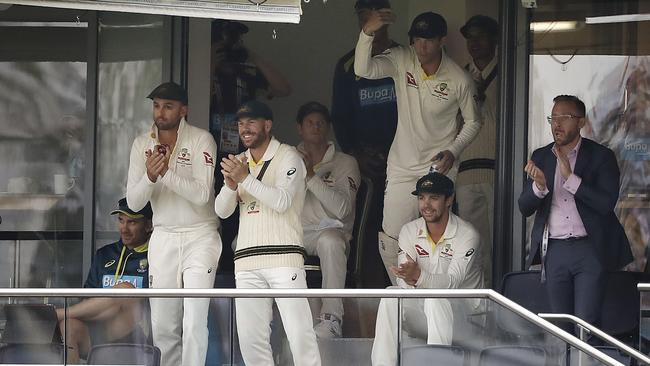 Tim Paine calls his batsmen in. Picture: Getty Images