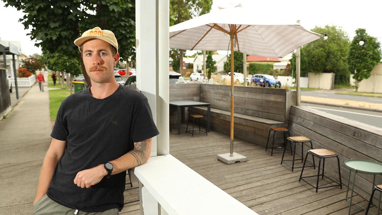 Ben McLachlan has been in a year long dispute with council to try and keep the parklet at The Local cafe. Picture: Alison Wynd