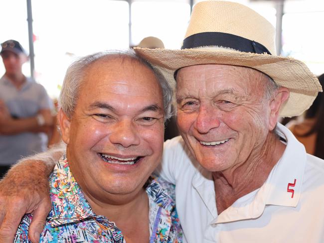 Tom Tate and Gerry Harvey at the Magic Millions Polo and Showjumping 2025 at Doug Jennings Park for Gold Coast at Large. Picture, Portia Large.