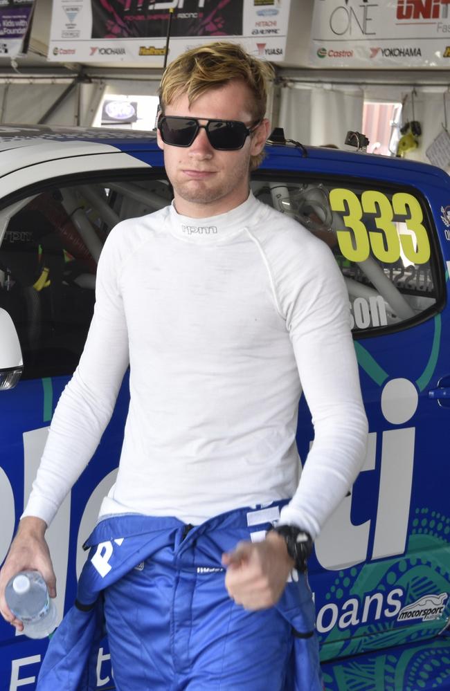 Rossi Johnson and his crew making final preparations to the car ahead of Race 4 at the 2024 Darwin Triple Crown. Picture: Darcy Jennings.