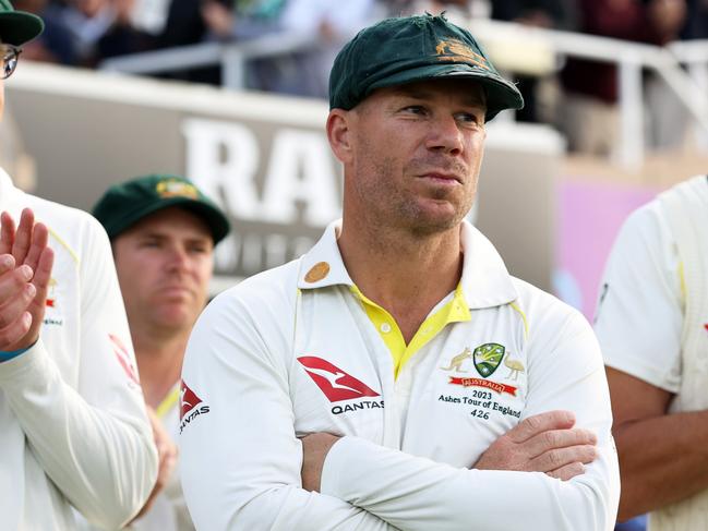 LONDON, ENGLAND - JULY 31: David Warner of Australia looks on following Day Five of the LV= Insurance Ashes 5th Test Match between England and Australia at The Kia Oval on July 31, 2023 in London, England. (Photo by Ryan Pierse/Getty Images)