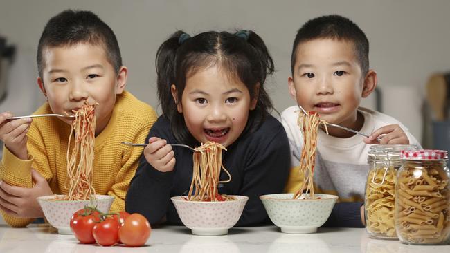 Aiden Nguyen, 7, Emily Phung, 6, and Jesse Nguyen, 5, pictured in Box Hill, Melbourne. Picture: Supplied