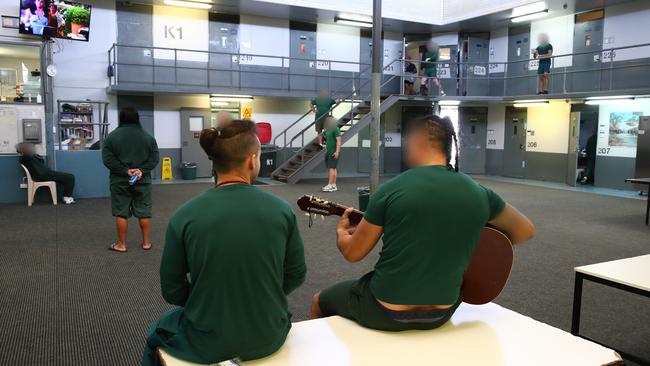 Inmates in their prison greens at the Dawn De Loas Correctional Centre in Silverwater – a fashion Mr O’Keefe now shares. Picture: Toby Zerna