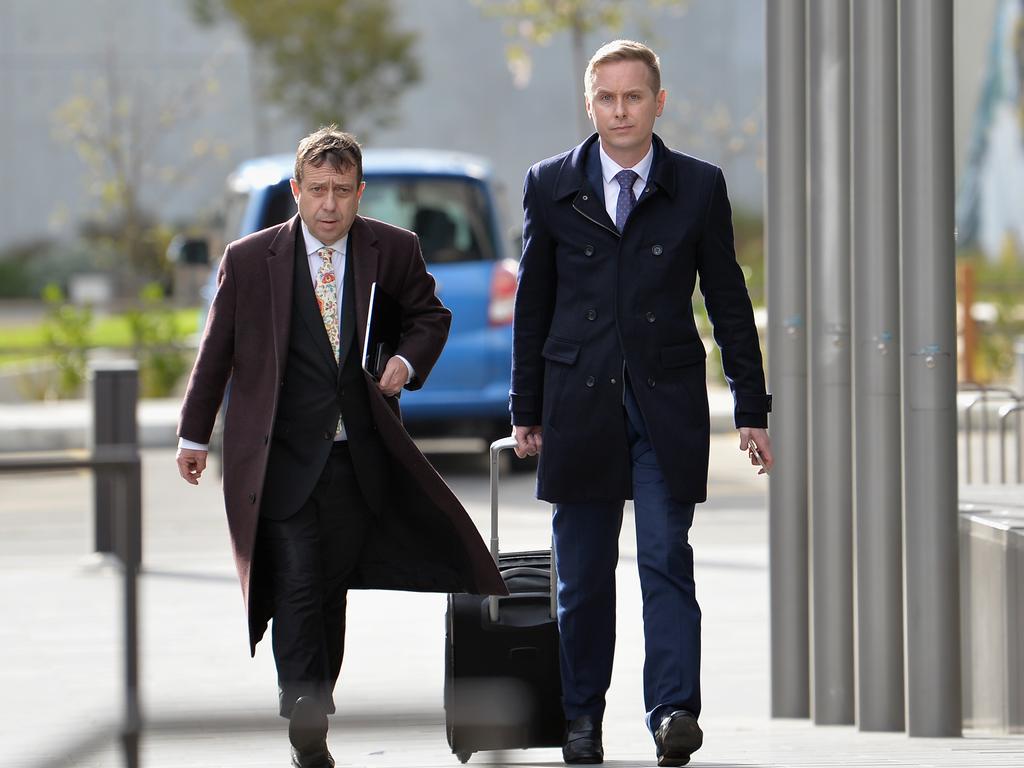 Defence lawyers Shane Tait, left, and Jonathan Hudson arrive at Christchurch High Court. Picture: Getty Images