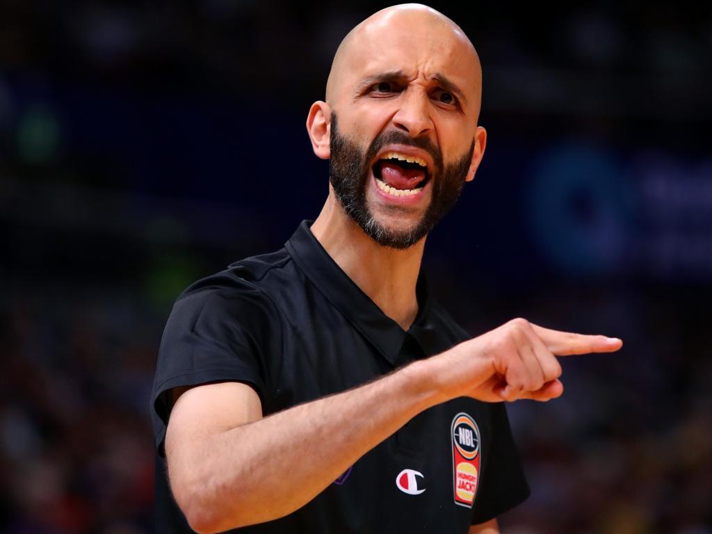 Mahmoud Abdelfattah head coach of the Sydney Kings reacts during the round three NBL match between Kings and Perth Wildcats at Qudos Bank Arena. Photo: Jason McCawley/Getty Images.