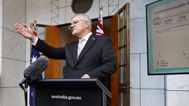 Prime Minister Scott Morrison during a press conference at Parliament House, Canberra, on April 9. Picture: NCA NewsWire/Gary Ramage