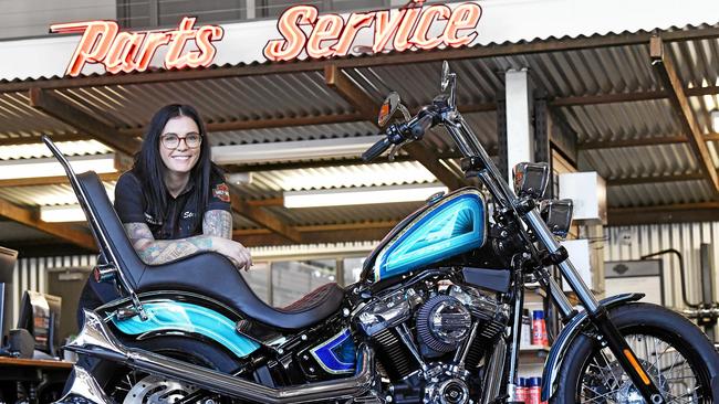 TAKING ON THE WORLD: Monique Dupen built a custom Harley, and entered the Battle of the Kings competition for customised Harley-Davidson motorbikes around the world. Picture: Patrick Woods