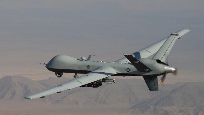 The sale also includes $US400m worth of MQ-9B Reaper drones. This one is armed with GBU-12 Paveway II laser guided munitions and AGM-114 Hellfire missiles. Picture: AFP