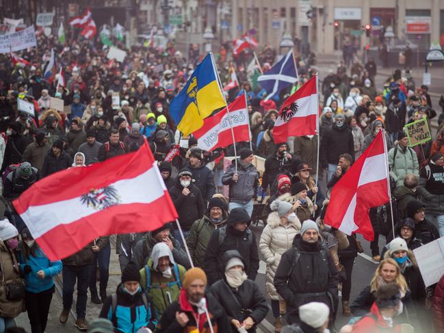 Anti-lockdown and anti-vax protesters in Vienna, Austria. Picture: Getty Images