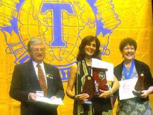 Top trio: Alison Cleaver (right) pictured at the District 69 Toastmasters international speech competition in Caloundra with Jock Elliot who came third, and the winner, Pushpa Vida.