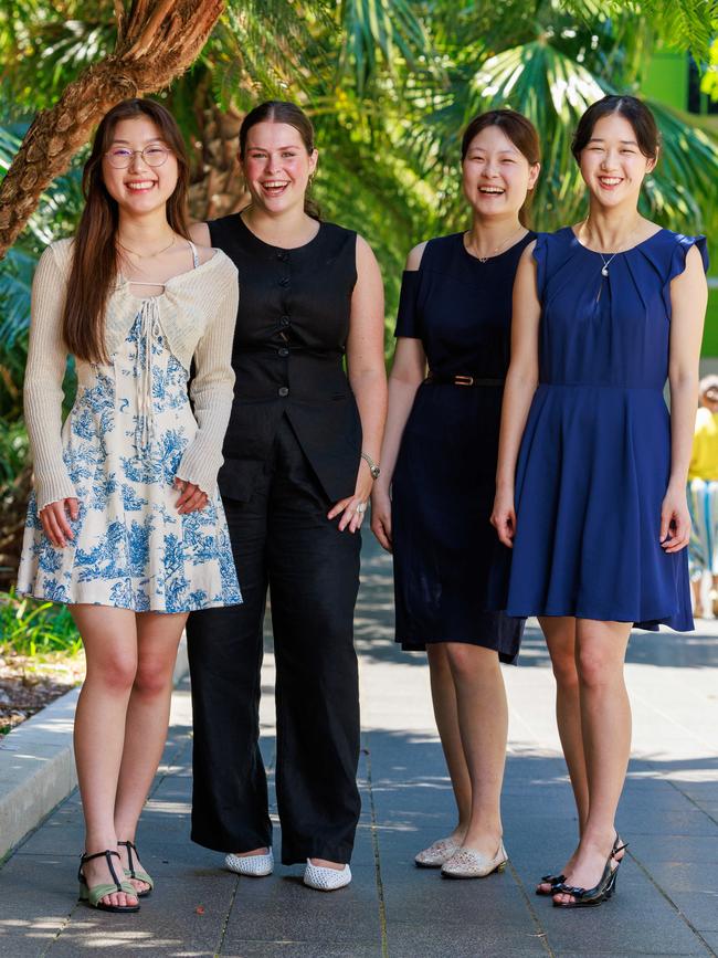 Pymble Ladies College students who ranked first in a HSC subject: Hwayoung Cho (Visual Arts), Abigail Barfield (Aboriginal Studies), Caiyi Wang (Chinese Continuers) and Mulan Xu (Classical Greek Continuers). Picture: Justin Lloyd