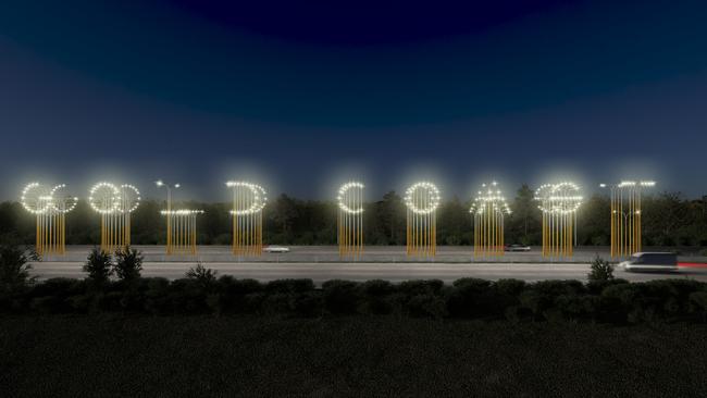 An artist impression of the northern Gold Coast gateway sign to be placed on the M1.