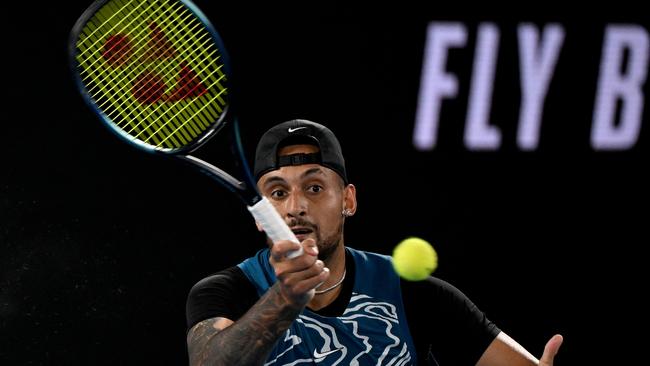 Nick Kyrgios passed his fitness test in the gentle hit-out against Djokovic. Picture: AFP