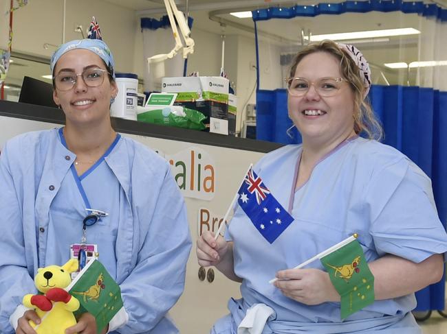 Registered Nurses PACU Mackenzie Lamb and Sarah Brown embrace the Olympic spirit