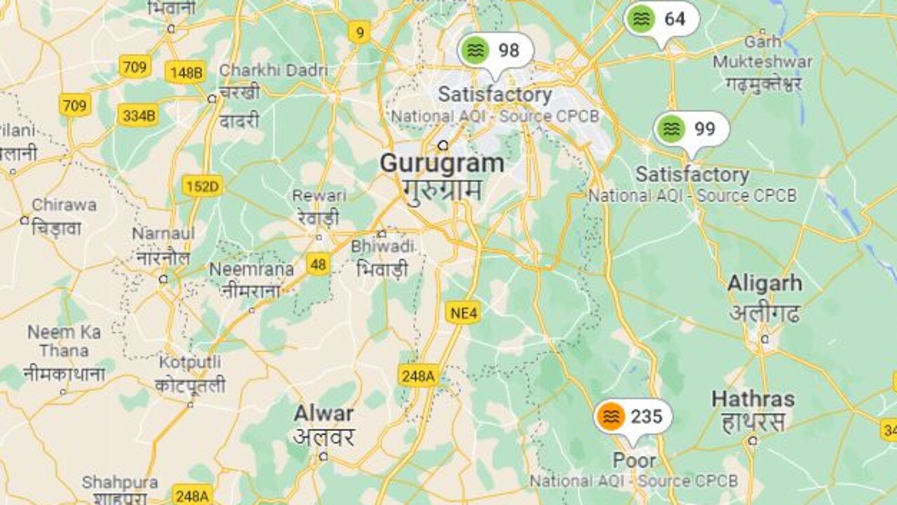 It is currently higher than the capital of India which commonly has one of the worst air quality’s across the globe. Picture: Google Map