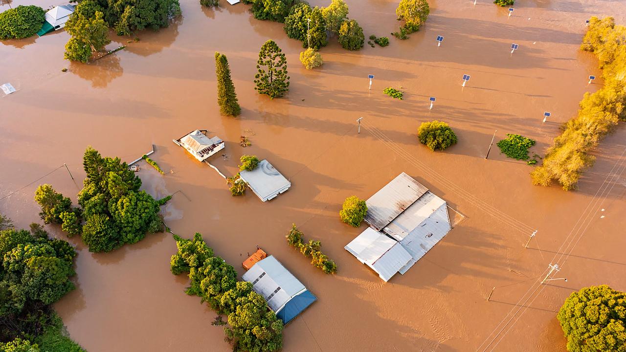 Queensland Police Services shows an aerial view of the flooded city of Maryborough along the over-flowing Mary river. Photo: AFP PHOTO / Queensland Police Services