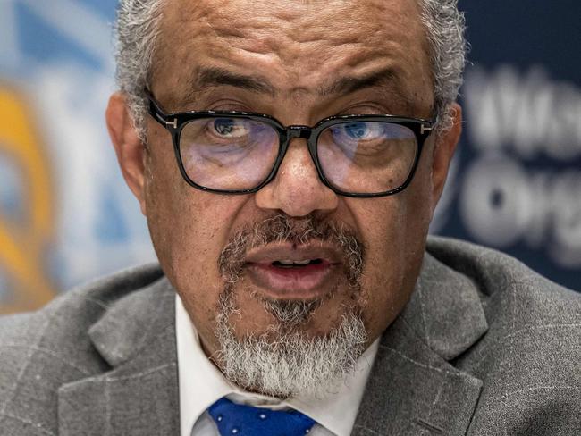 WHO Director-General Tedros Adhanom Ghebreyesus looks on during a press conference with the Association of Accredited Correspondents at the United Nations (ACANU) at the World Health Organization's headquarters in Geneva, on December 10, 2024. (Photo by Fabrice COFFRINI / AFP)