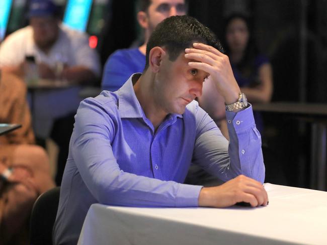 31st October 2020,  Queensland State election 2020 David Crisafulli watches the tally count intently as he holds on to his seat of BroadwaterPhoto: Scott Powick