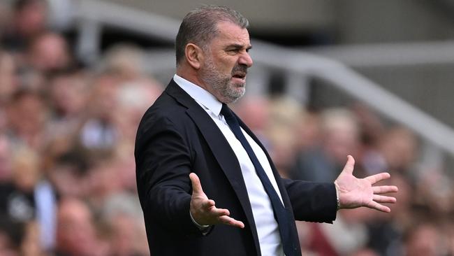 NEWCASTLE UPON TYNE, ENGLAND - APRIL 13: Tottenham Hotspur manager Ange Postecoglou reacts on the sidelines during the Premier League match between Newcastle United and Tottenham Hotspur at St. James Park on April 13, 2024 in Newcastle upon Tyne, England. (Photo by Stu Forster/Getty Images) (Photo by Stu Forster/Getty Images)