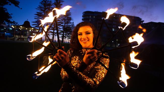 Glenelg Winter Arts Festival performer Roxie, from the show Inferno. Picture: Brett Hartwig