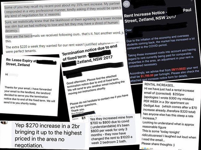 Renters in Zetland have inundated social media about having rents rise suddenly and being evicted.