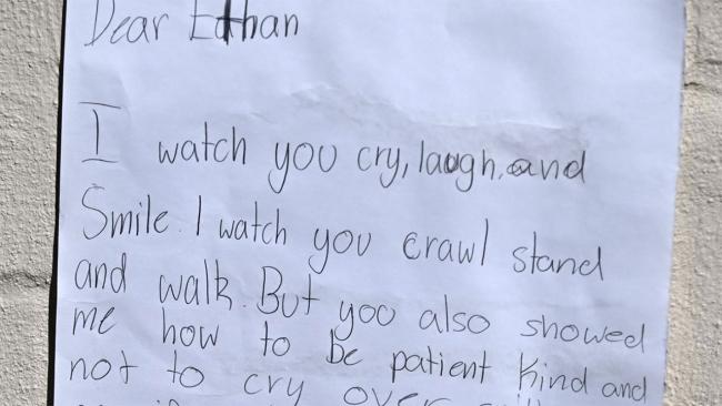 A heartbreaking note was found in the spot where Ethan James Rayner was killed. Photo: Daily Mail