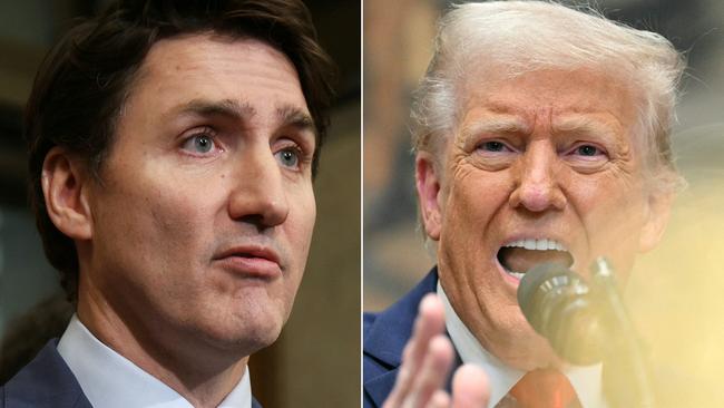 Canada’s Prime Minister Justin Trudeau on March 4, 2025 on Parliament Hill in Ottawa and US President Donald Trump in the Roosevelt Room of the White House in Washington, DC, on March 3, 2025. Picture: Dave Chan and Roberto Schmidt / AFP