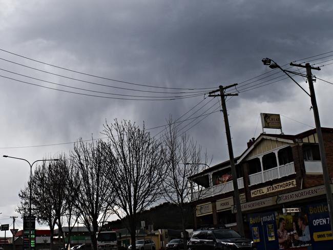 Grey storm clouds are hanging over Stanthorpe this afternoon.