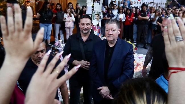 Geoff Payne, father of Liam Payne, aknowledges the fans at the memorial in tribute to former One Direction singer Liam Payne outside Casa Sur Hotel. Picture: AFP