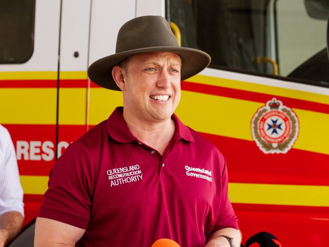 Acting Premier Steven Miles at a Bundaberg Fire Station press conference.