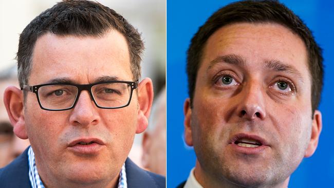 A mighty fine choice: untrustworthy Labor leader Daniel Andrews, left, or a Coalition led by Matthew Guy, right, without a clue.