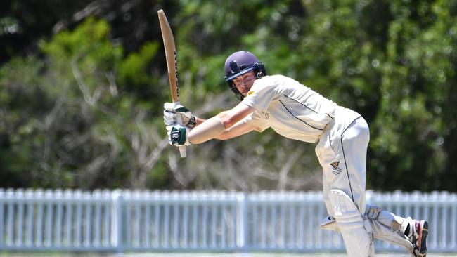 Valley batsman Lachlan Pfeffer in action on Saturday against Wynnum Manly.