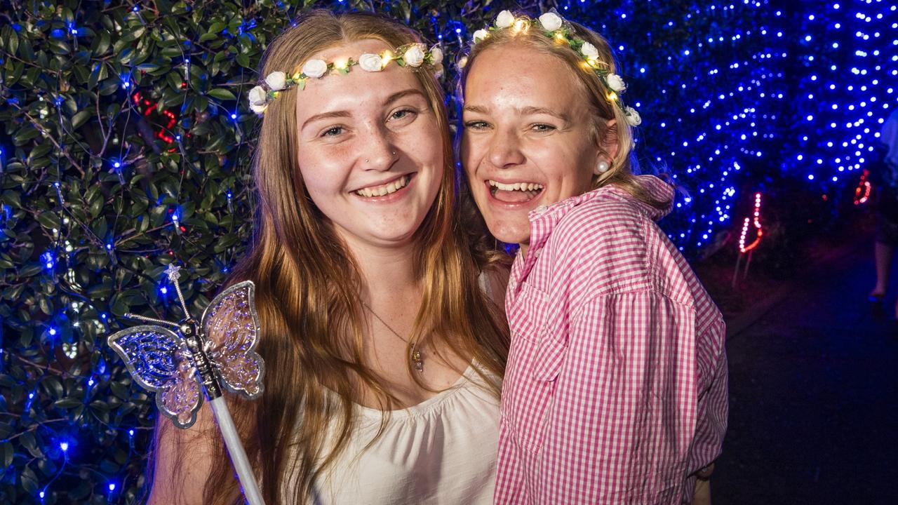 Emalee Ryan (left) and Marley Paech at Toowoomba's Christmas Wonderland annual Christmas lights display in Queens Park, Saturday, December 2, 2023. Picture: Kevin Farmer