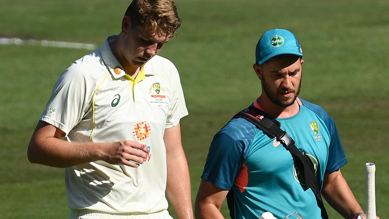 Cameron Green leaves the field after retiring with an injured finger on day two of the second Test. Picture: Quinn Rooney/Getty Images