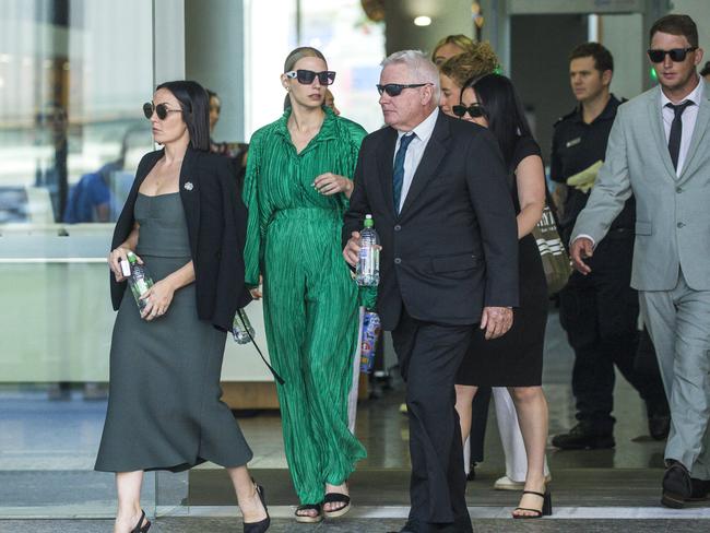 Family and friends of Kelly Wilkinson leave the trial of Bradley Bell. Picture: NewsWire / Glenn Campbell