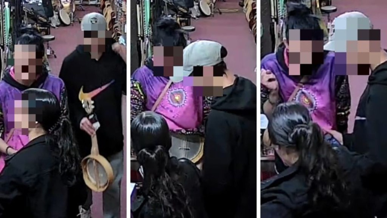 Three people were caught on camera allegedly pilfering musical gear from Toowoomba store Bandland.