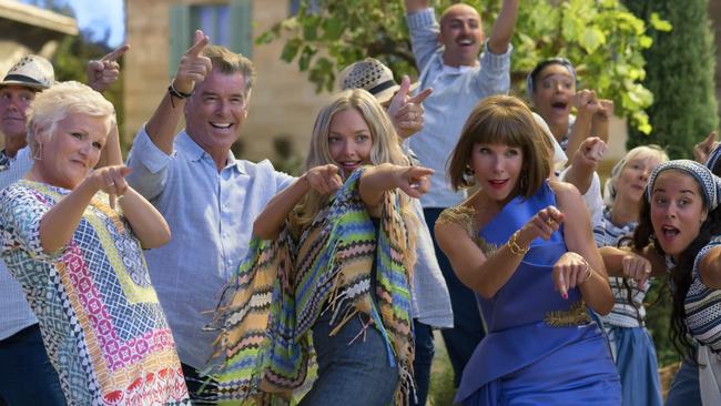 Julie Walters, Pierce Brosnan, Amanda Seyfried and Christine Baranski shine in a scene from Mamma Mia! Here We Go Again. Picture: Jonathan Prime/Universal Pictures