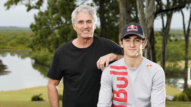 Mick Doohan and son Jack Doohan, pictured at the family’s Gold Coast home in April 2020 where they stayed during the pandemic. (AAP Image/Dave Hunt)