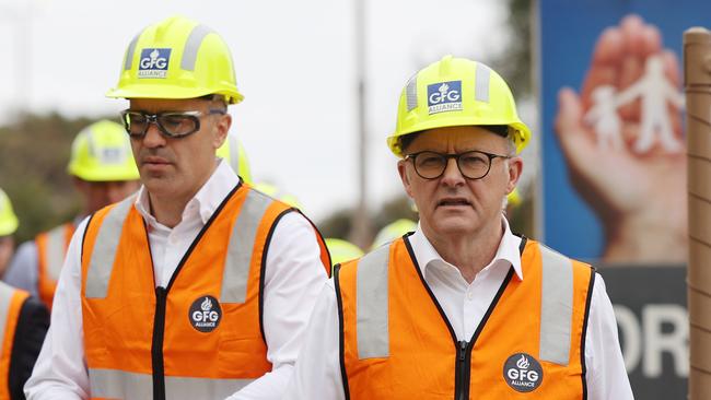 Prime Minister Anthony Albanese and Premier Peter Malinauskas during a visit to the Whyalla steelworks in September, 2023. NCA NewsWire / David Mariuz