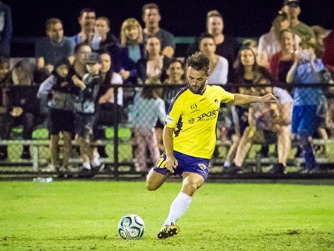 Gold Coast United midfielder Conor Smith in action against Gold Coast Knights at Carrara last night. Picture: East End Digital