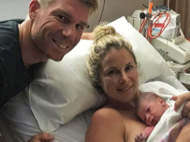 David Warner and Candice Falzone announce the arrival of their second child, a baby girl. Picture: Instagram