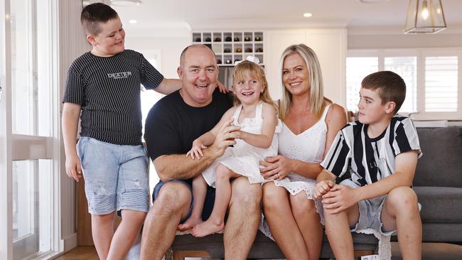 Mark and Karli Riddell with their children, (from left) Will, Ava and Harry. Picture: Sam Ruttyn