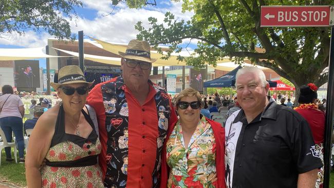 Faye and Steve Richardson, and Jo and Wayne Oliver from Newcastle enjoying themselves at the Elvis Festival in Parkes.