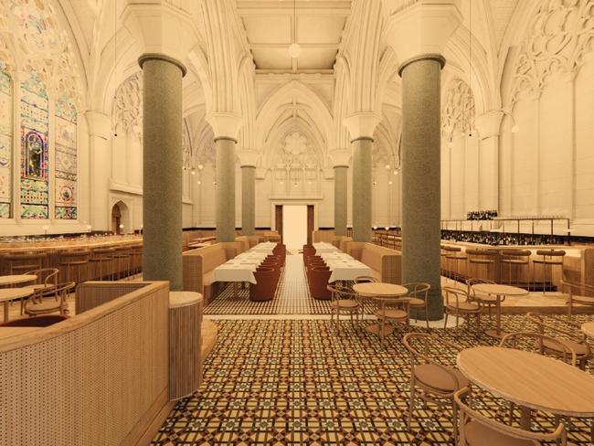 EMBARGO FOR WISH MAGAZINE 05 MAY 2023. FEE MAY APPLY. Artists impression of Reine, restautant inside a Cathedral, VIC. Photo: Supplied